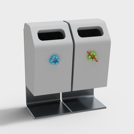 Modern Dual Bin Trash Can 3D Model