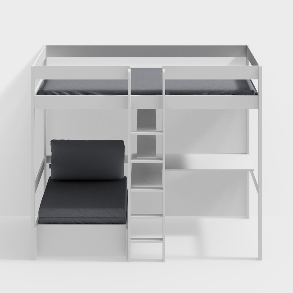Come Home OLIVER-loft bed frame w desk and pull-out chair-208x105x175-White/Light grey