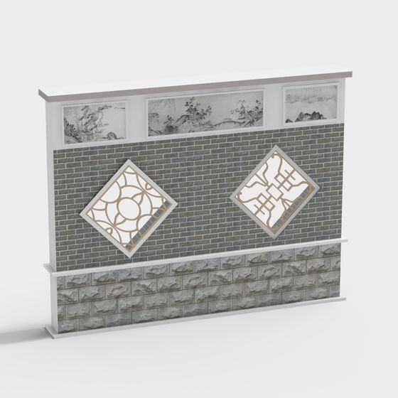 Chinese Brick Wall Screen 3D model