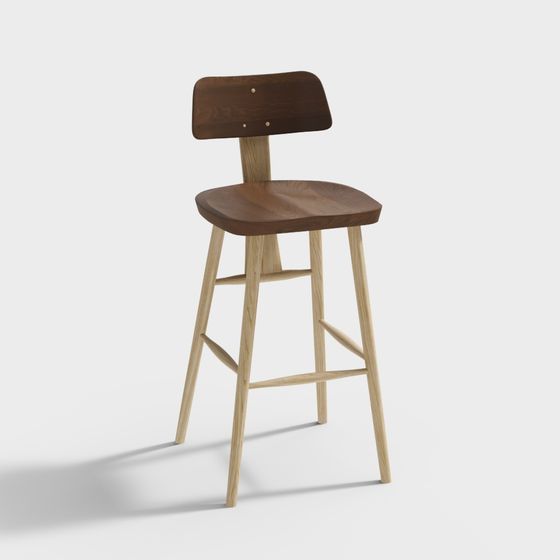 Stylish Wooden Bar Stool 3D model