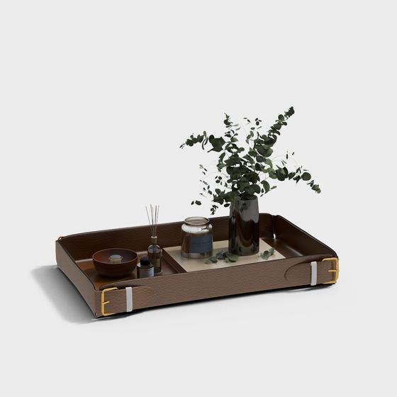 Elegant Leather Tray 3D model for Modern Home Decor