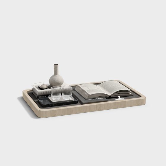 Chic Wooden Tray Set 3D model for Contemporary Spaces