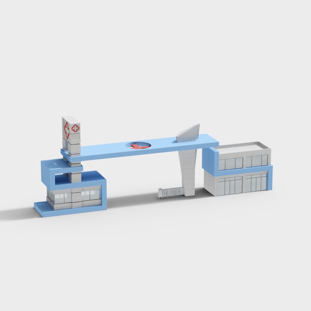 Futuristic Low-Poly Hospital Building 3D model