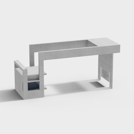 Contemporary Concrete Office Desk 3D model