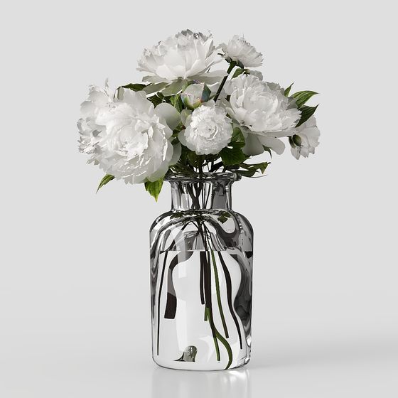 Elegant Glass Vase with Peony 3D model
