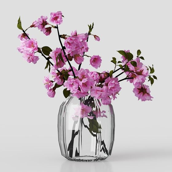 Charming Cherry Blossom in Glass Vase 3D model