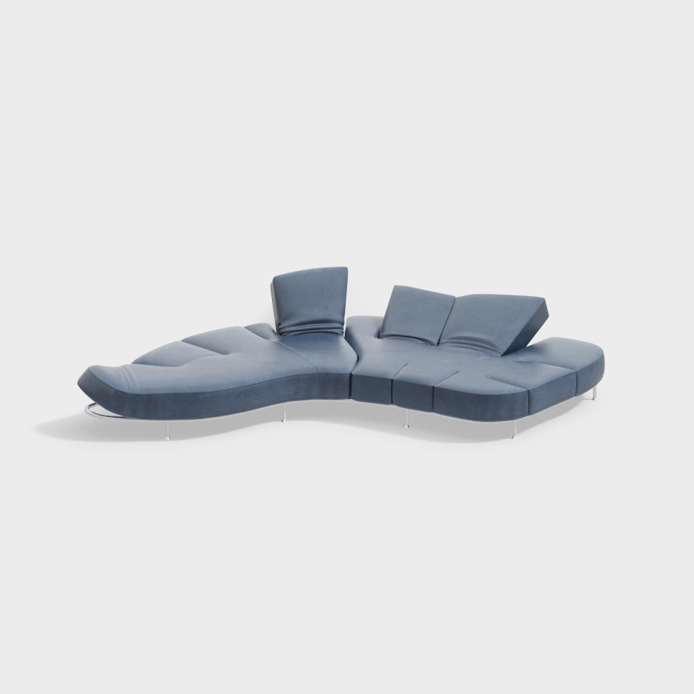 Streamlined Low-Poly Sofa 3D Model – Blue Velvet Design