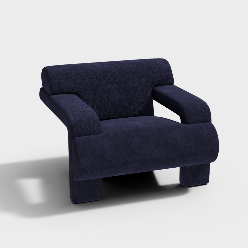 Comfortable Blue Sofa 3D Model – Velvet Upholstered Design