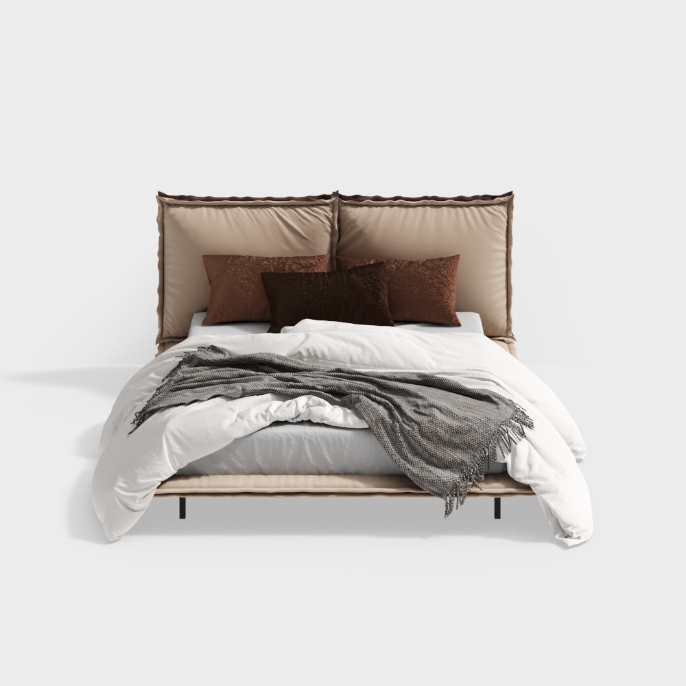 Elegant Low-Poly Bed 3D Model – Modern Interior Design