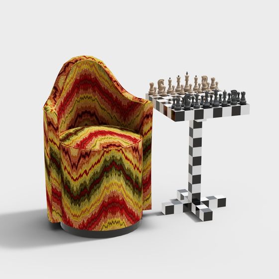 Pop Art Chair and Chess Table 3D model