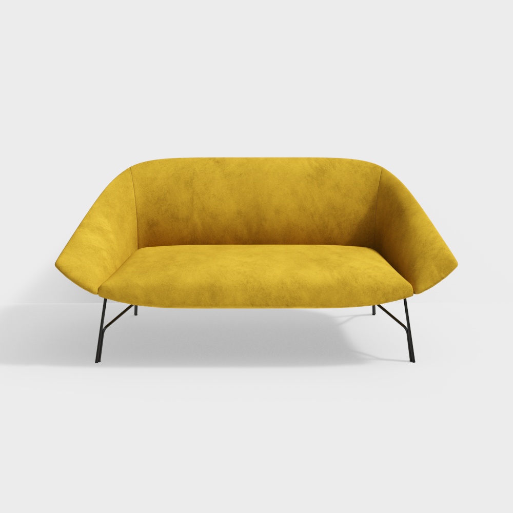 Mustard Yellow Low-Poly Sofa 3D Model – Modern Minimalist