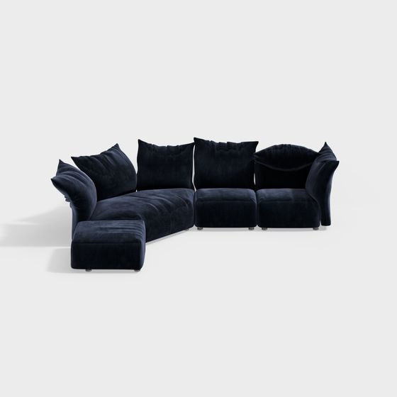 Elegant Black Velvet Sofa 3D model