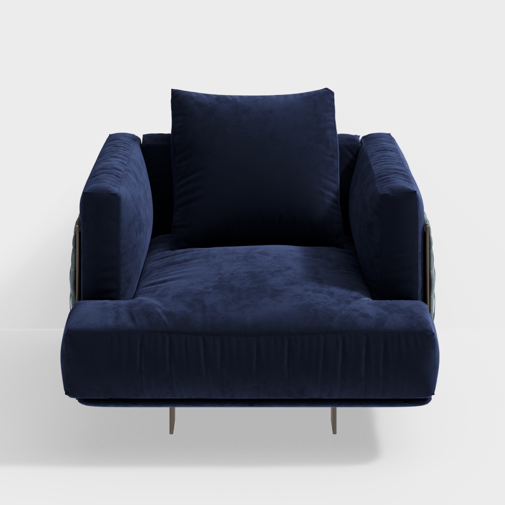 Deep Blue Velvet Armchair 3D Model – Plush Velvet Design