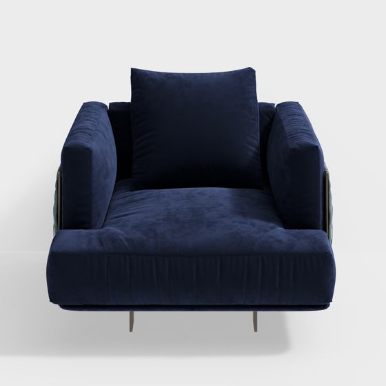 Deep Blue Velvet Armchair 3D model