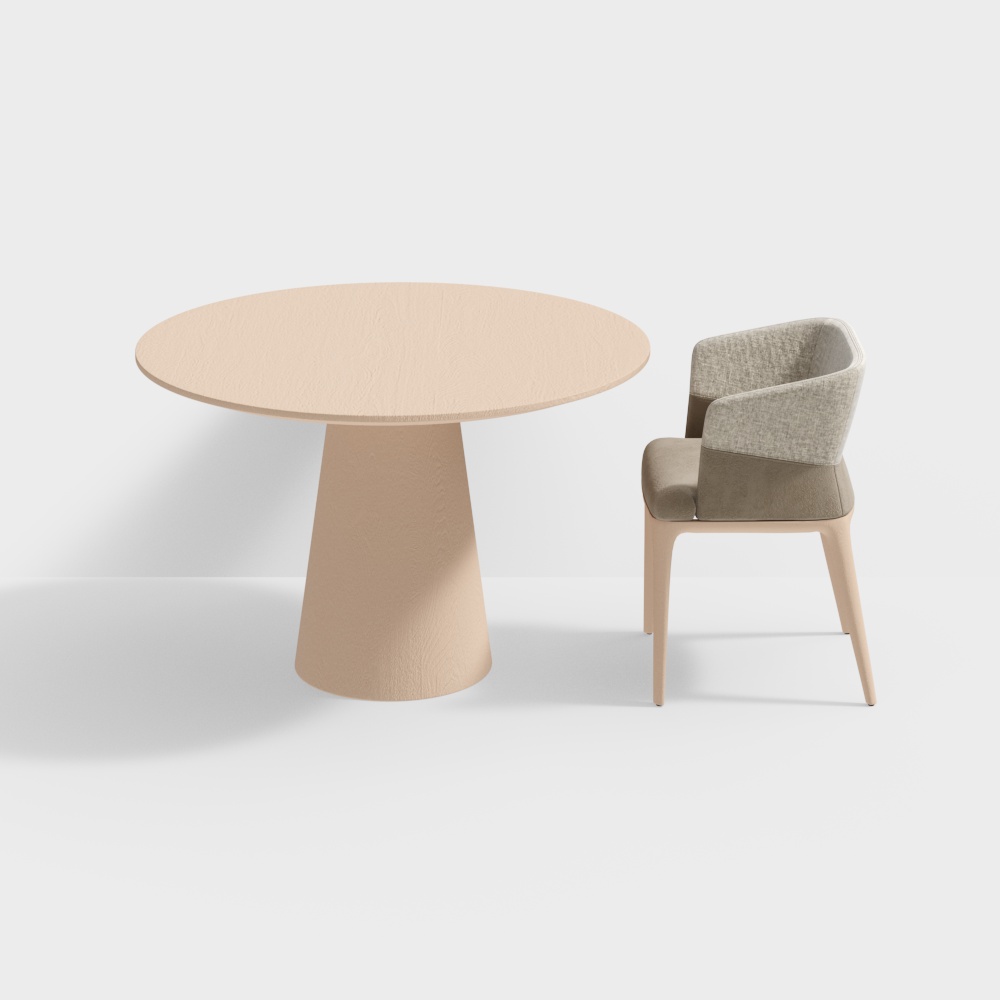 Low-Poly Round Table and Chair Set – Minimalist Wood & Fabric