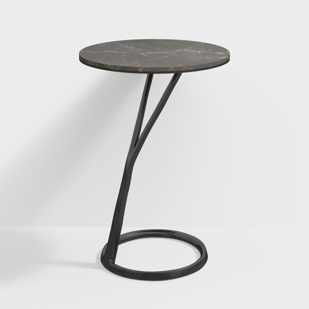 Sleek Marble Side Table 3D Model – Modern Marble & Metal