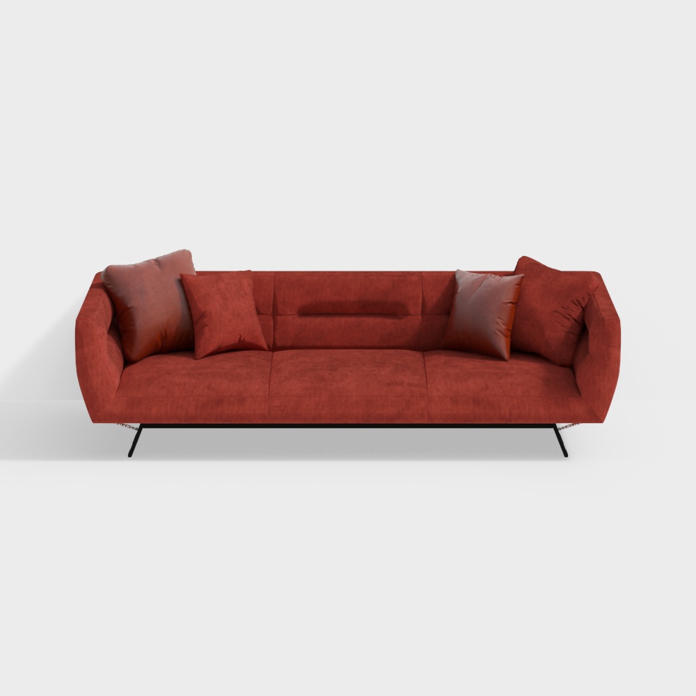 Stylish Coral Red Sofa 3D Model – Modern Low-Poly Design