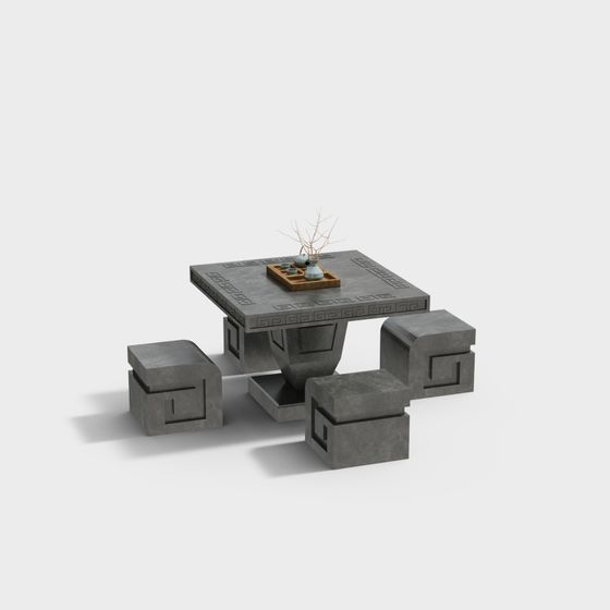 Minimalist Concrete Tea Table and Chairs 3D model