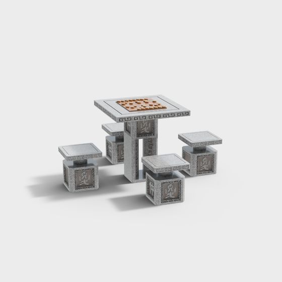 Low Poly Elegant Gray Stone Chair and Table 3D model