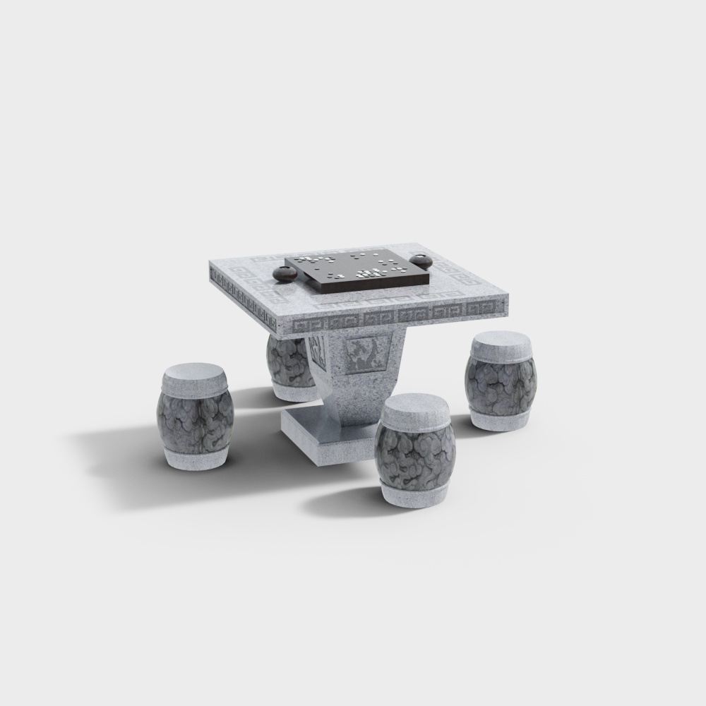 New stone chairs and tables in the park