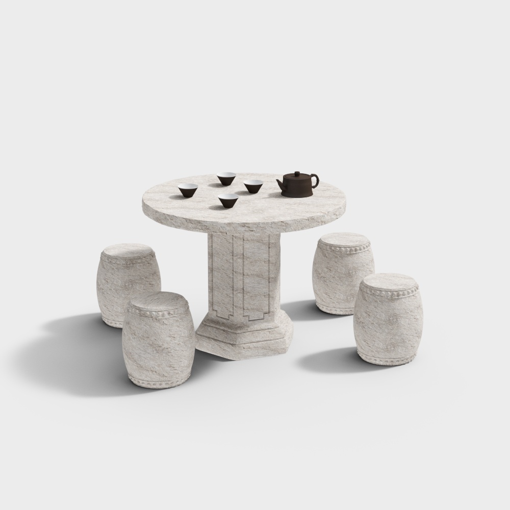 sillas y mesas de piedra de estilo chino en el parque