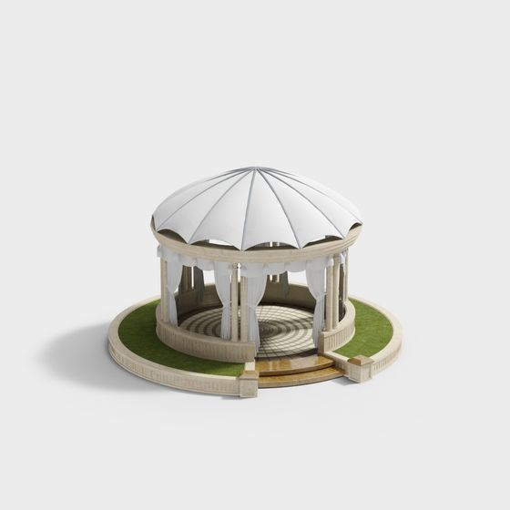 Elegant Circular Pavilion 3D model in Tranquil Greenery