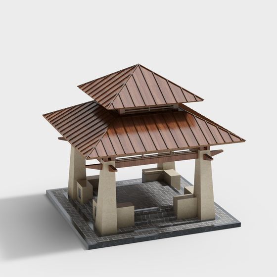 Oriental-Style Pavilion 3D Model