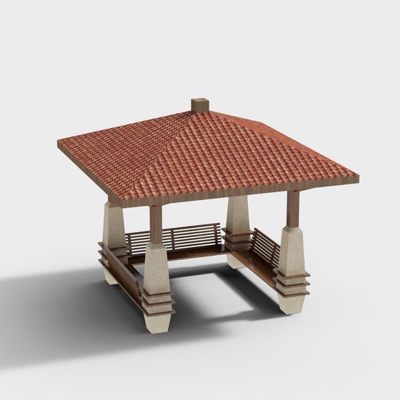 Low-Poly oriental Pavilion 3D model