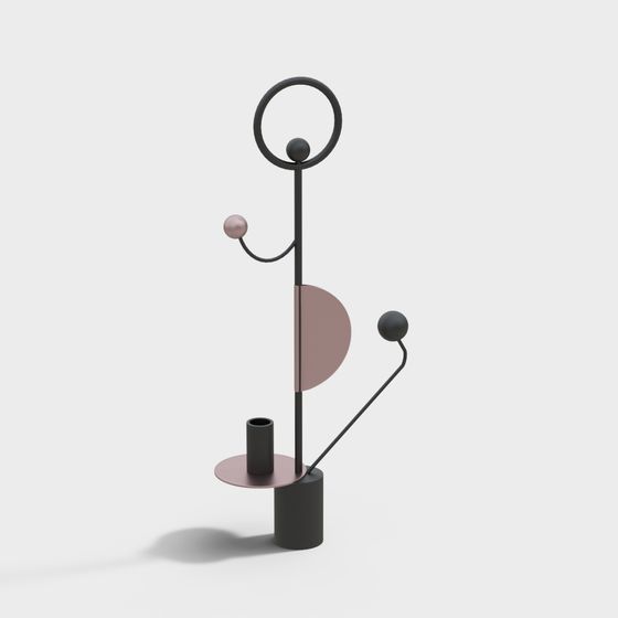 Unique Geometric Art 3D model with Black Metal and Pink Accents
