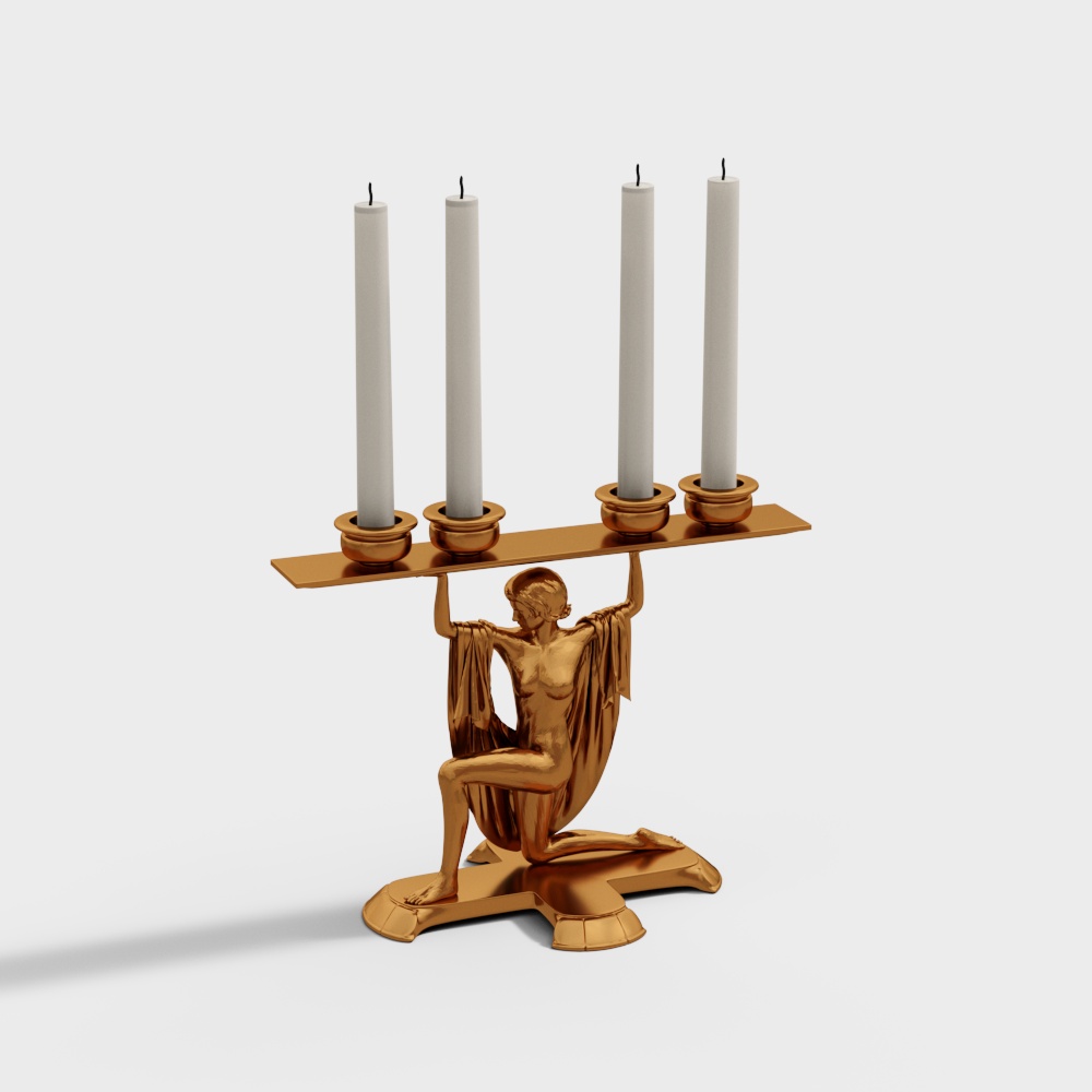 Golden Guardian Candle Holder 3D Model – Low-Poly Gold Accent
