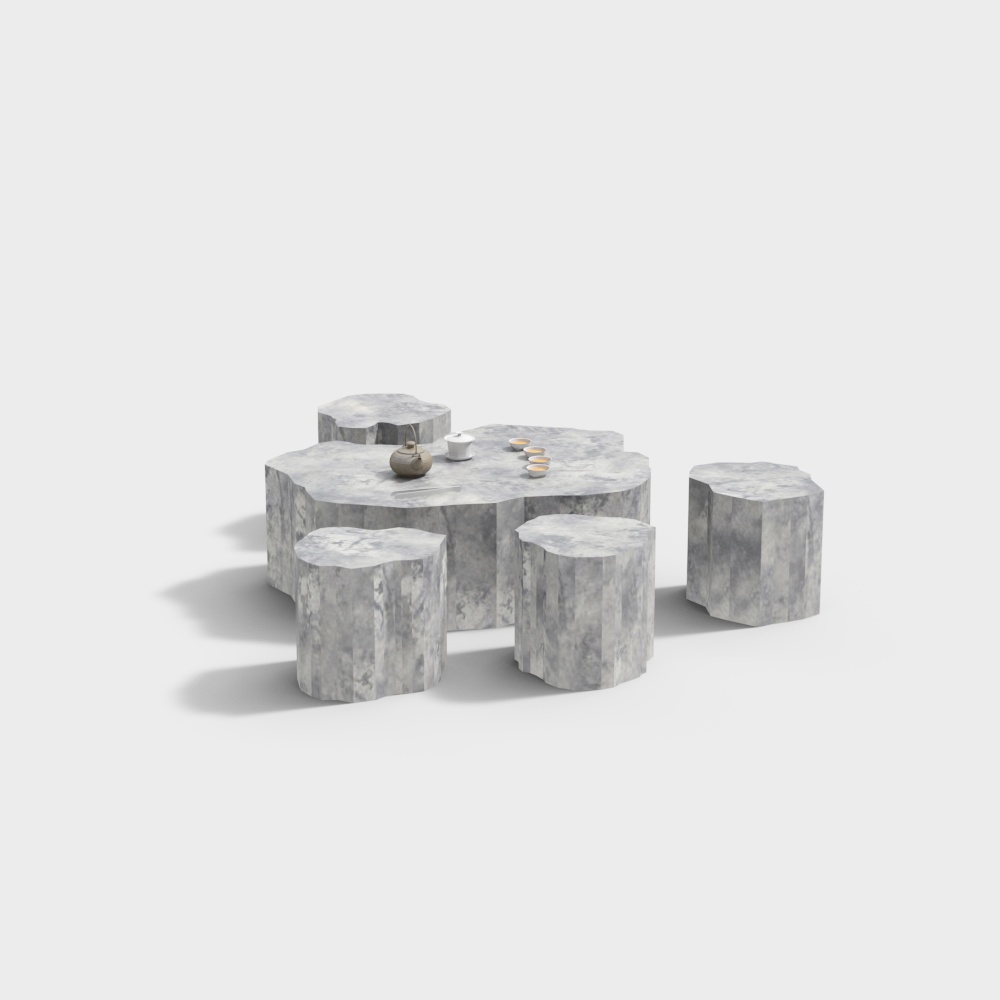 เก้าอี้และโต๊ะหินสไตล์จีนในสวน