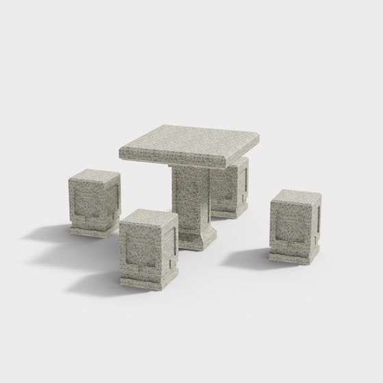 Sillas y mesas de piedra retro del patio