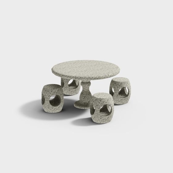 Meditative Stone Table and Chair Set 3D model