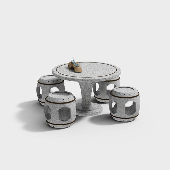 Low Poly Stone Table and Chairs 3D model