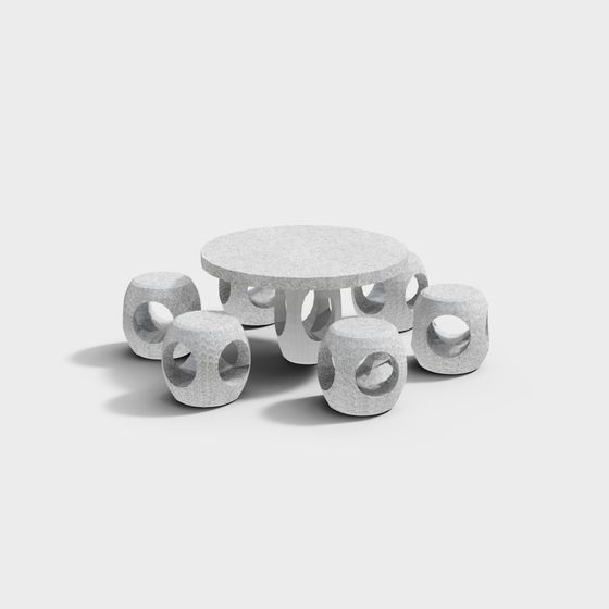 Concrete Round Table and Stool 3D model