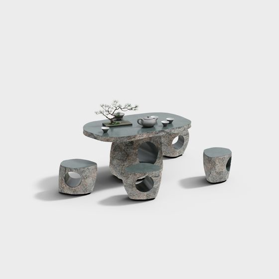 Bàn và ghế đá cổ vuông