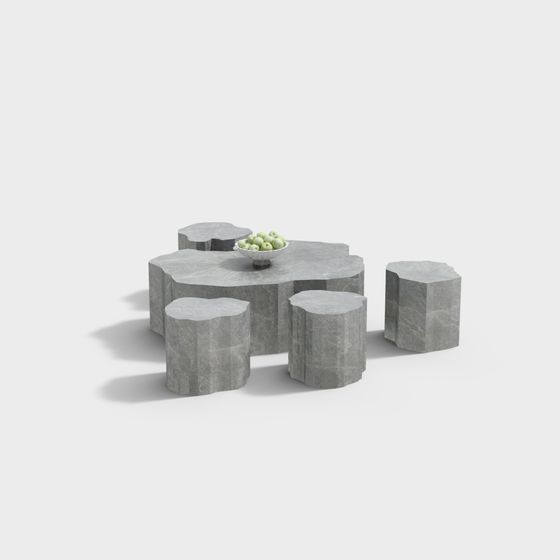 Stylish Urban Stone Table and Chair 3D model