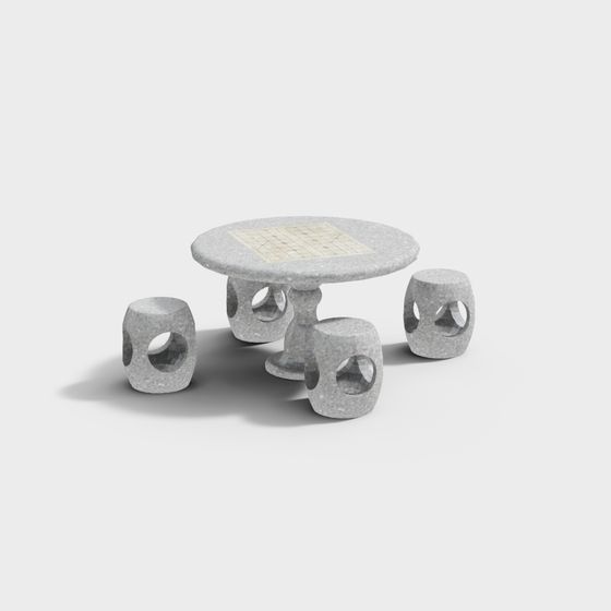 Stylish Stone Table and Chairs Set 3D model