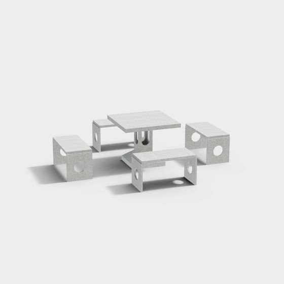 Modern Concrete Table and Chair 3D model