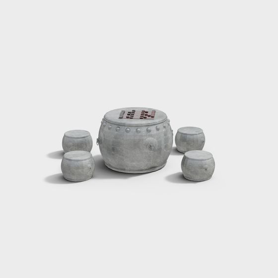 Stone Drum Coffee Table Set 3D model