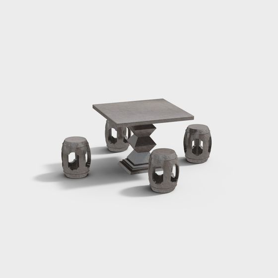 Minimalist Concrete Table and Chair Set 3D model