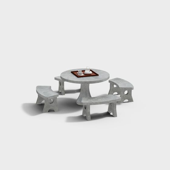 Minimalist Concrete Table and Chair Set 3D model