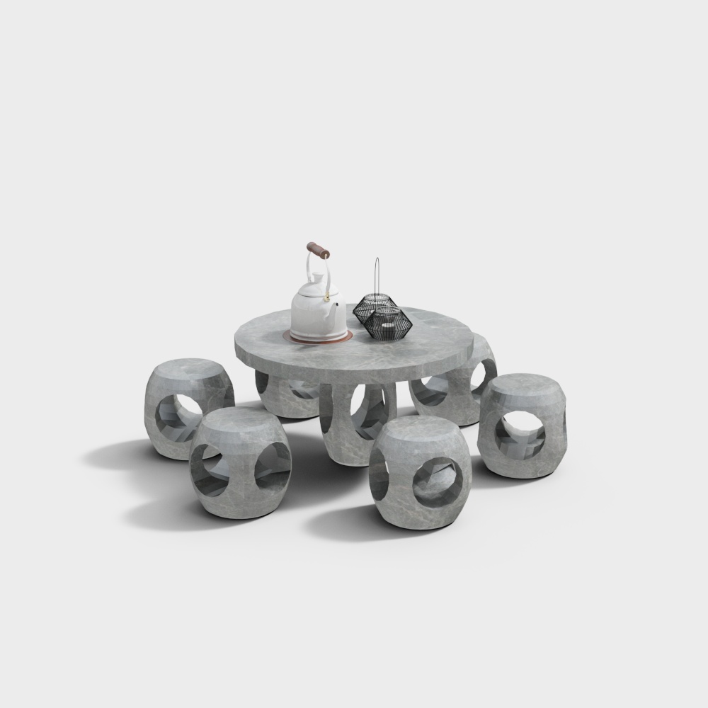 Bàn ghế đá retro hình vuông