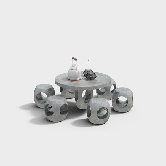 Bàn ghế đá retro hình vuông