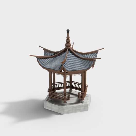 Elegant Oriental Pavilion 3D model