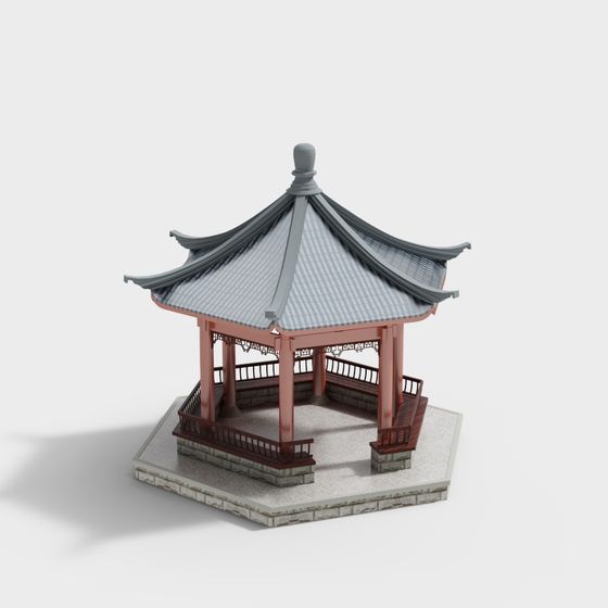 Sophisticated Oriental Pavilion 3D model for Creative Projects