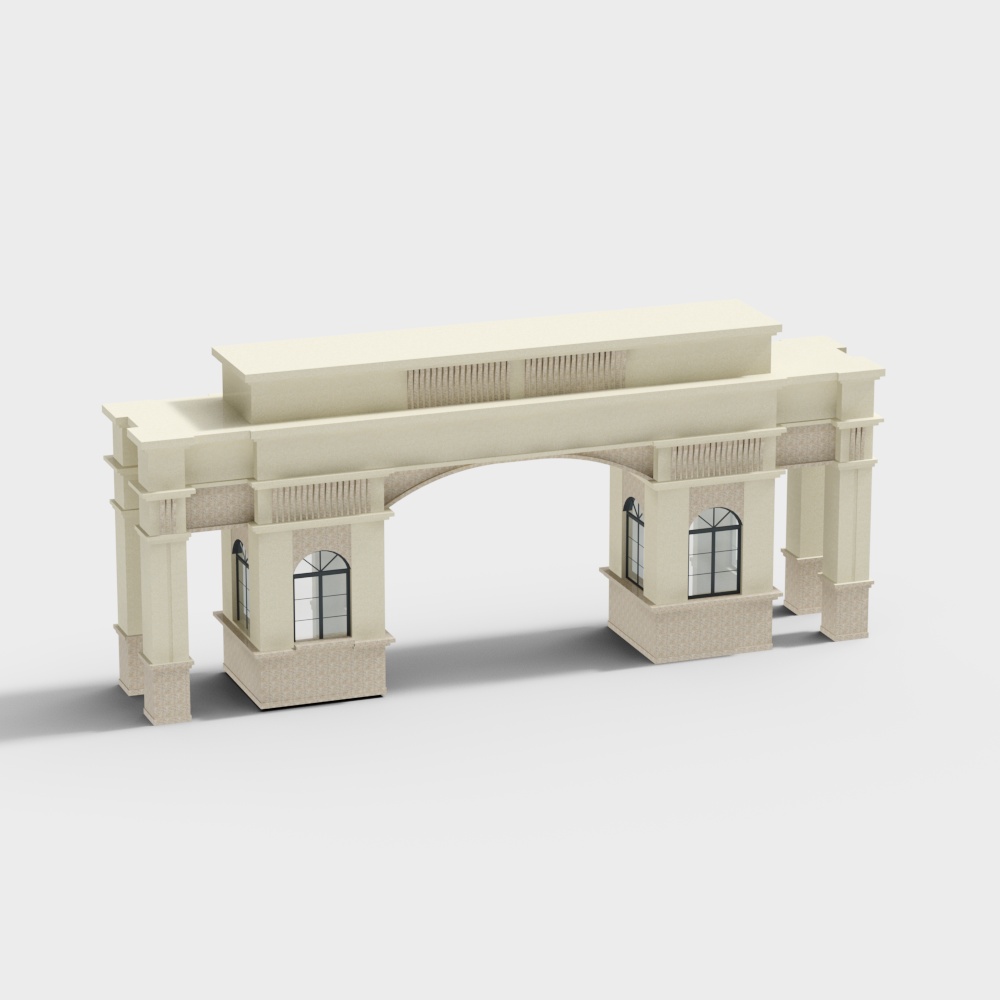 City Gate 3D Model - A Blend of Modern and Classical Architecture