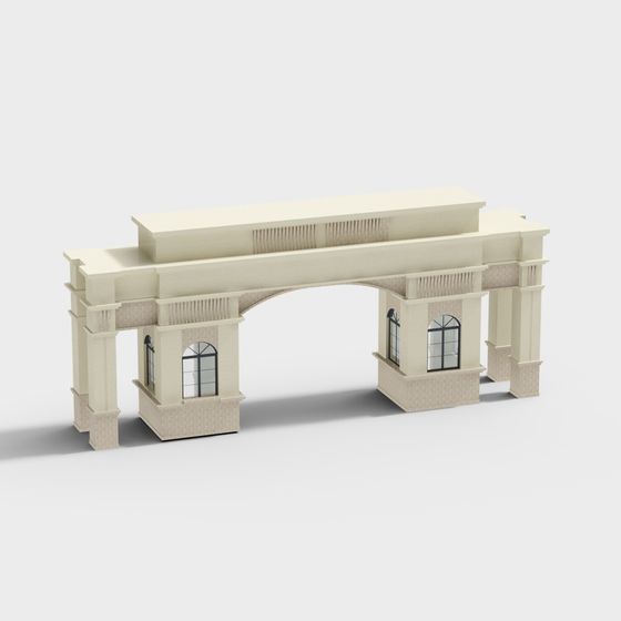 City Gate 3D Model - A Blend of Modern and Classical Architecture