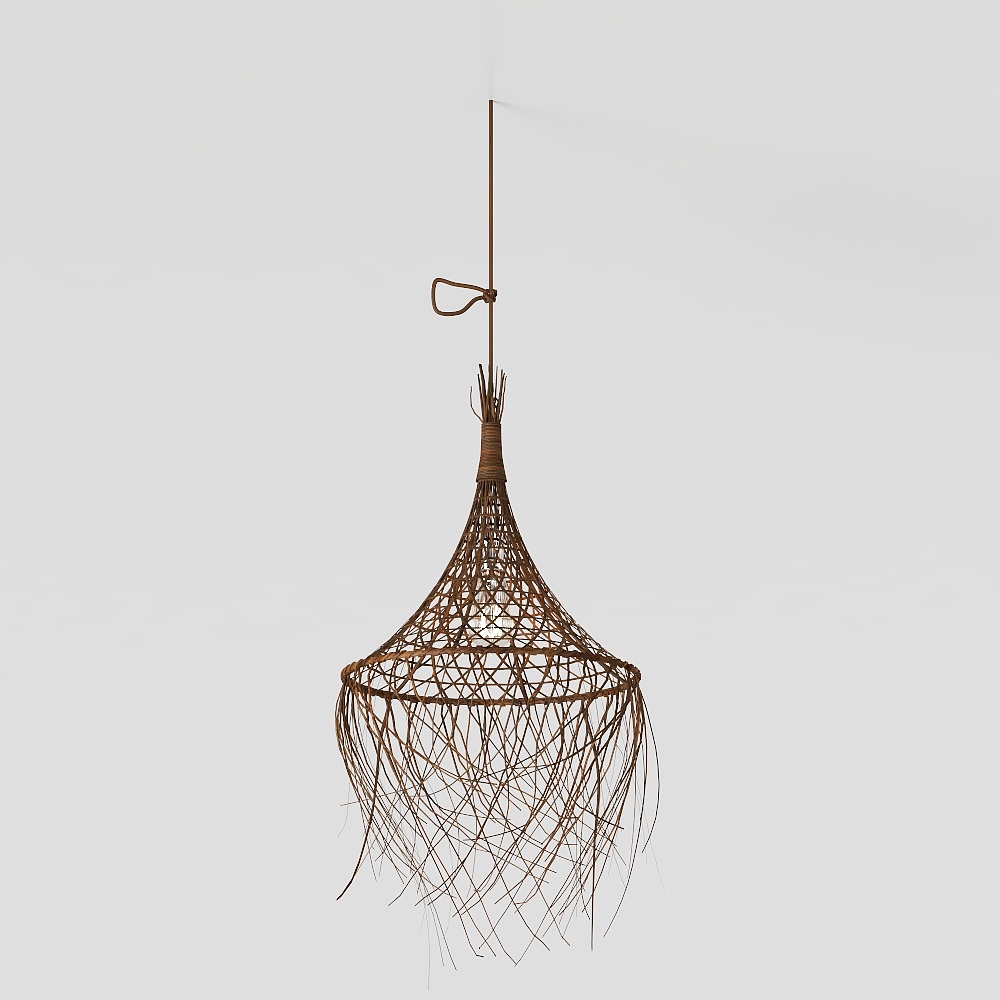 Rustic Woven Pendant Lamp 3D Model – Wicker Lighting Design