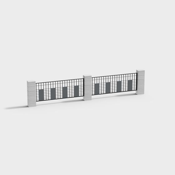 Urban Boundary Low-Poly Fence 3D model